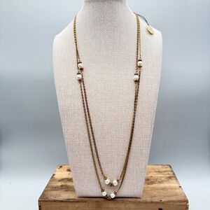 Frenchique by Freirich Vintage Faux Pearl Gold Tone Long Chain Necklace 60 Inch